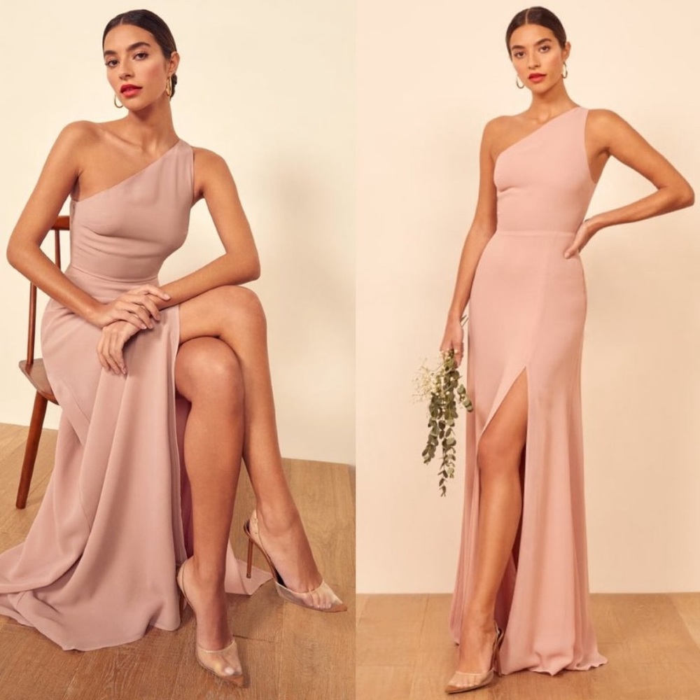 Reformation Evelyn One Shoulder Maxi Dress in Blush, Size 6, NWT